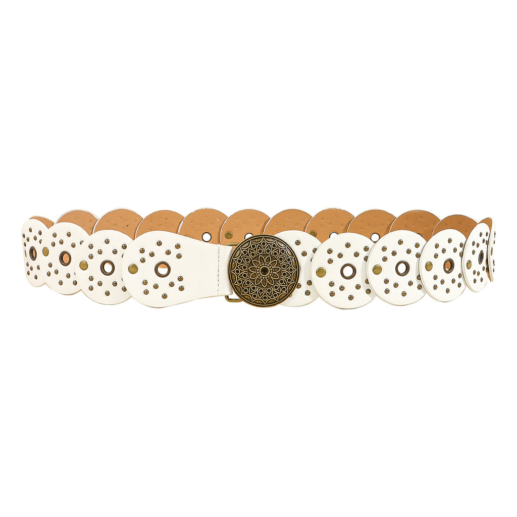 Retro Denim White Pattern Buckle Belt