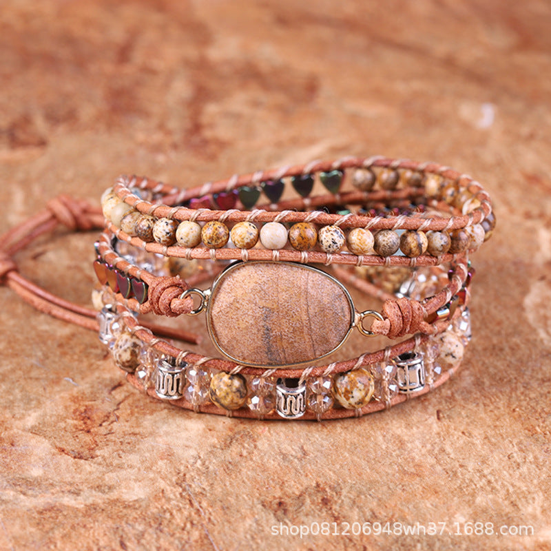 Unisex Natural Picture Stone Crystal N Bracelet