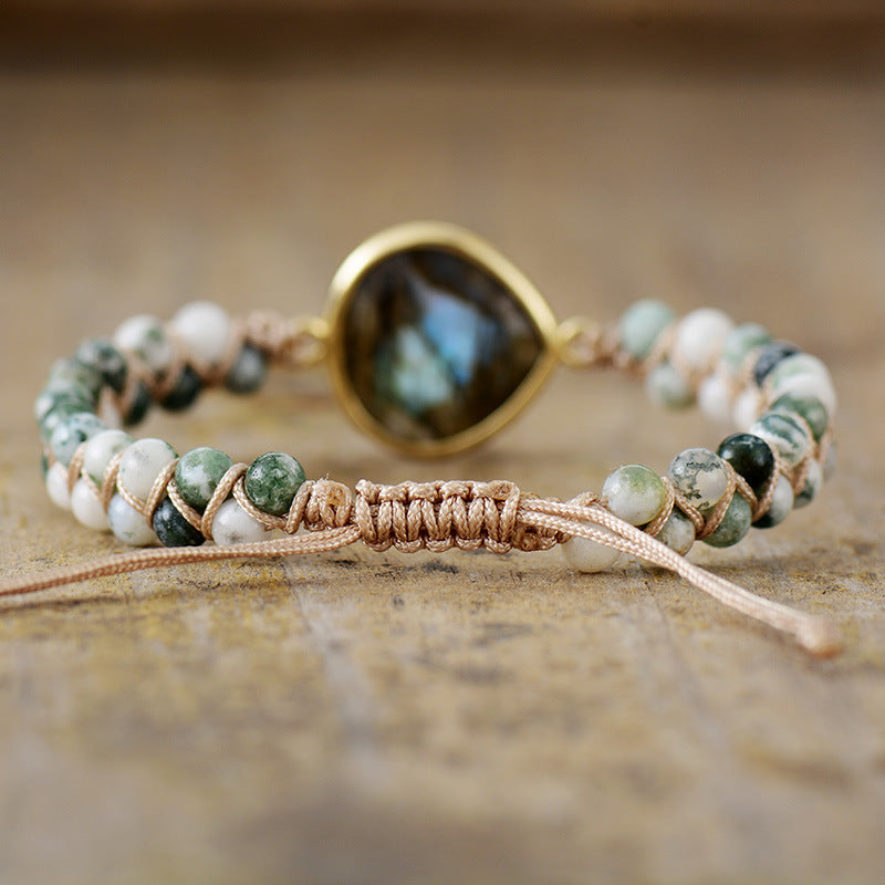 Unisex Labradorite Double Braided N Ethnic Bracelet