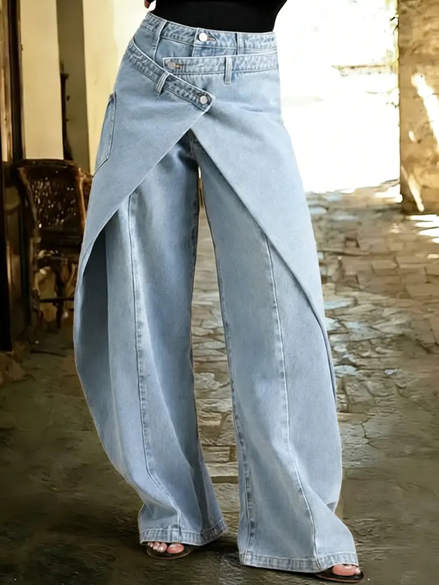 Cross-Front Wide-Leg Jeans
