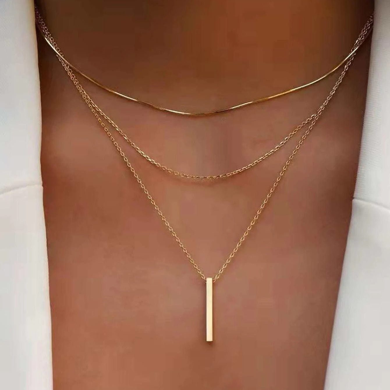 Mother's Day Girlfriend Gift Personalized Multi-layer Chain Necklace Tassel Necklace Small Bar Pendant