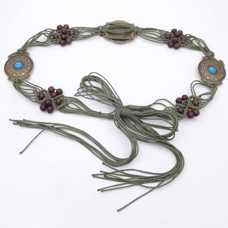 Women's Bohemian Rope Braid Tassel Belt