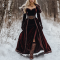 Women's Autumn And Winter Wool Splicing Ancora Velvet Long Skirt Elegant Long Sleeve Wrap The Chest Tunics Dress