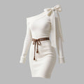 Elegant, Super Stretchy, Asymmetrical, Off-the-shoulder, One-shoulder Dress With Bow Detailing For Women.