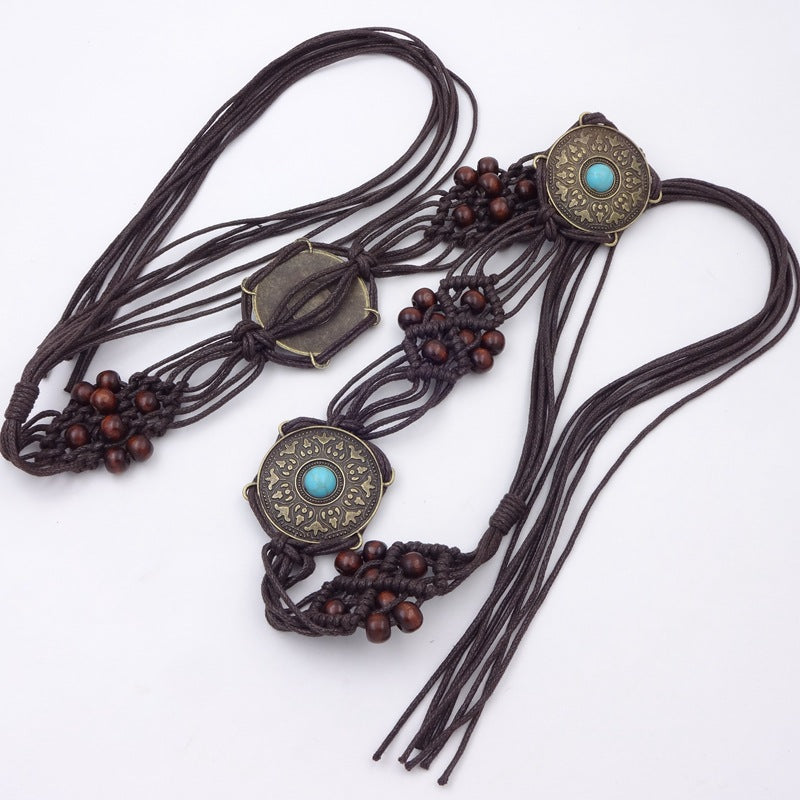 Women's Bohemian Rope Braid Tassel Belt