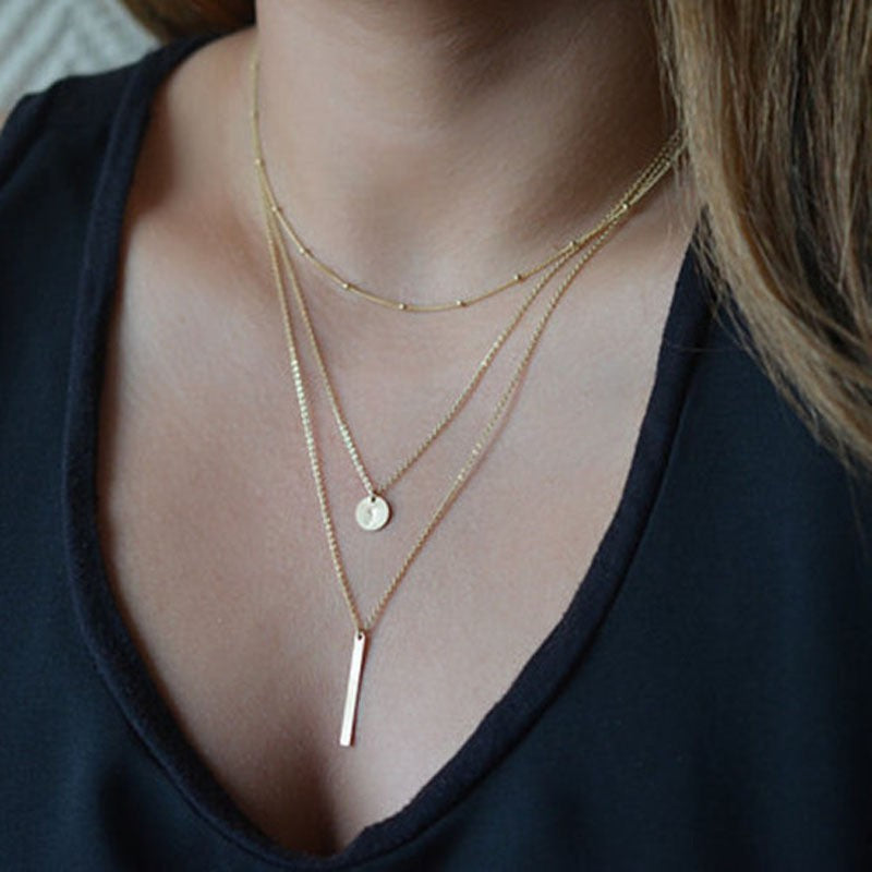 Mother's Day Girlfriend Gift Personalized Multi-layer Chain Necklace Tassel Necklace Small Bar Pendant
