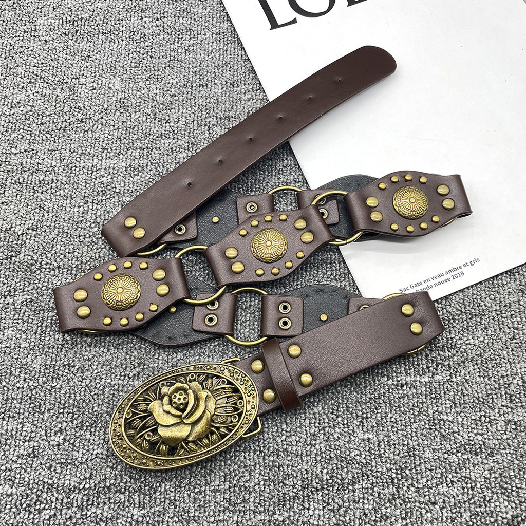 Personalized Western Cowboy Style Metal Ring Buckle Belt