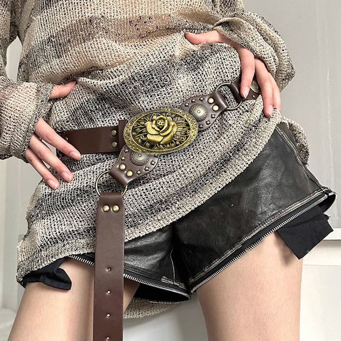 Personalized Western Cowboy Style Metal Ring Buckle Belt