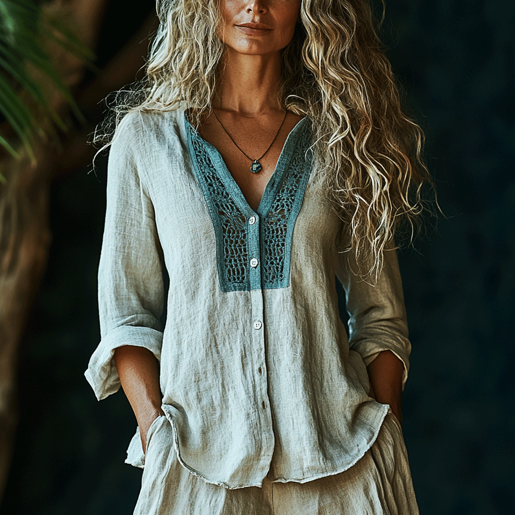 Women's Linen Ethnic Patchwork Long-sleeved Breathable Shirt