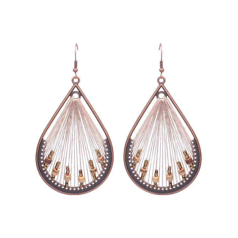 Women's Bohemian Teardrop-shaped Hand-woven Tassel Earrings