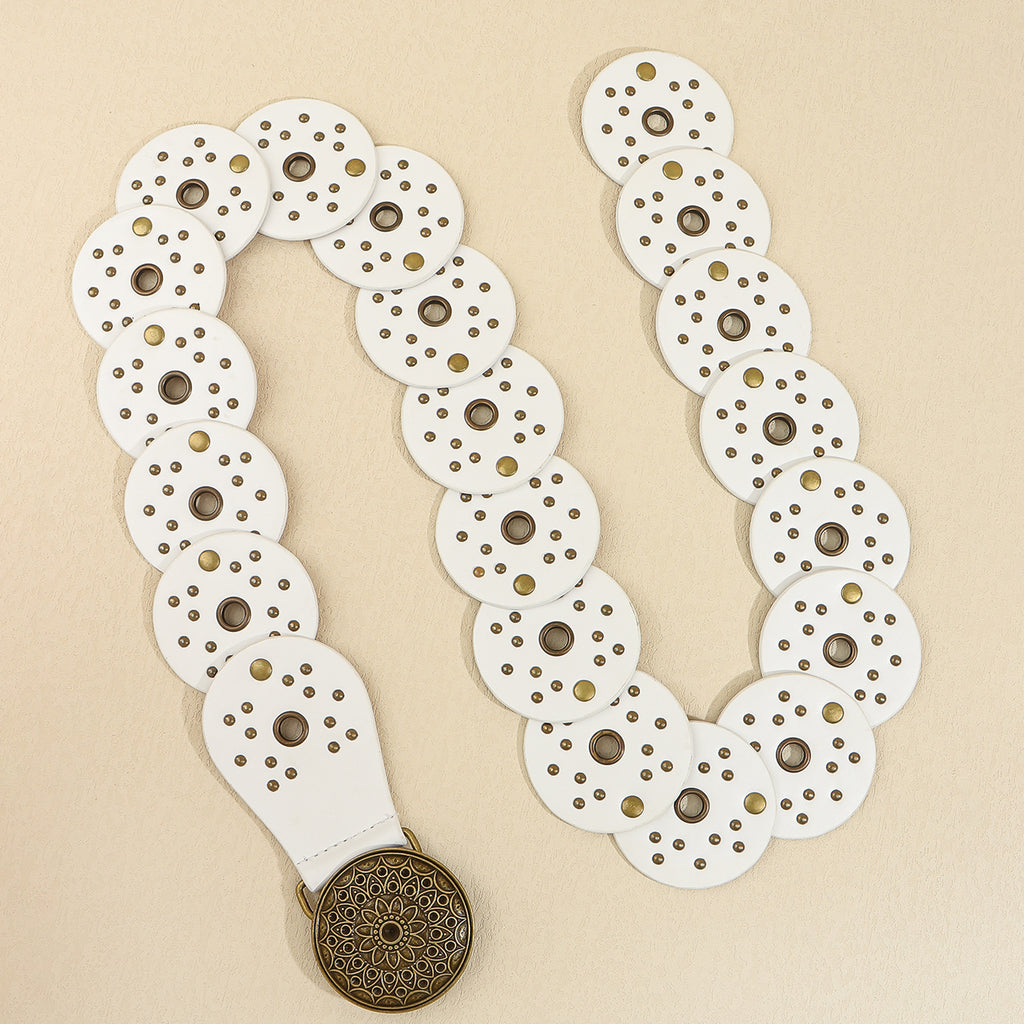 Retro Denim White Pattern Buckle Belt