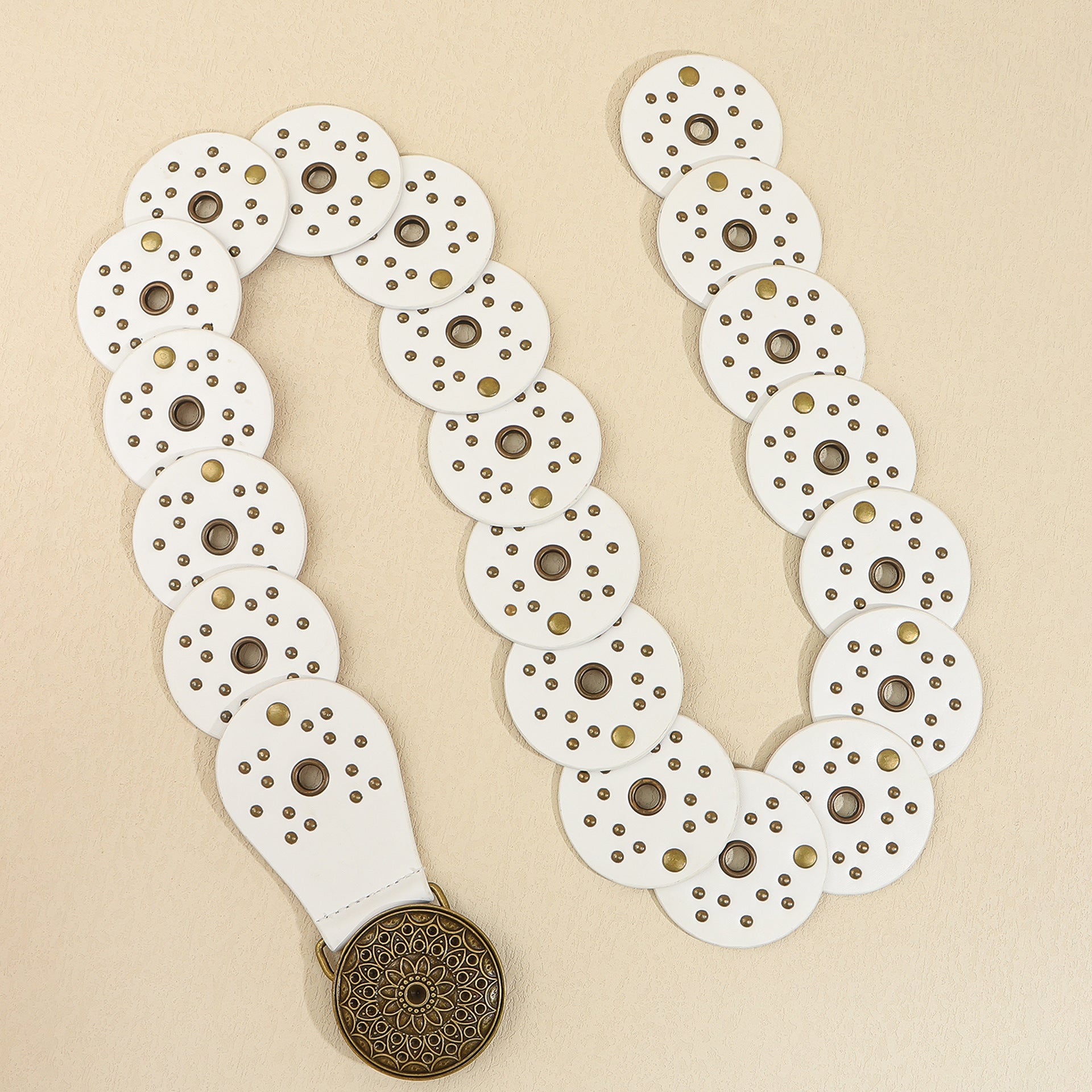 Retro Denim White Pattern Buckle Belt