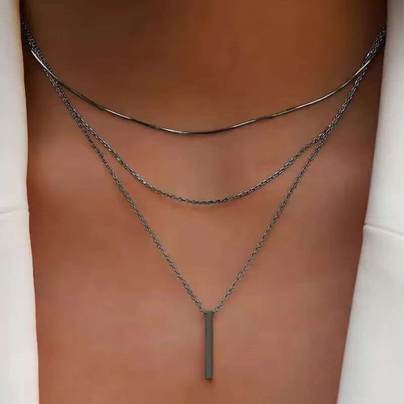 Mother's Day Girlfriend Gift Personalized Multi-layer Chain Necklace Tassel Necklace Small Bar Pendant