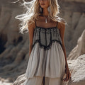 Girls' Bohemian Vintage Summer Linen Print Patchwork Comfortable Camisole