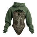Viking Print Fitted Hooded Jumpsuit & Hoodie Two-Piece Set