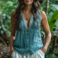 Simple V-neck Sleeveless Shirt, Comfortable And Breathable Linen Top
