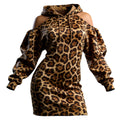 Women's Vintage Leopard Print Off-Shoulder Hoodie Dress