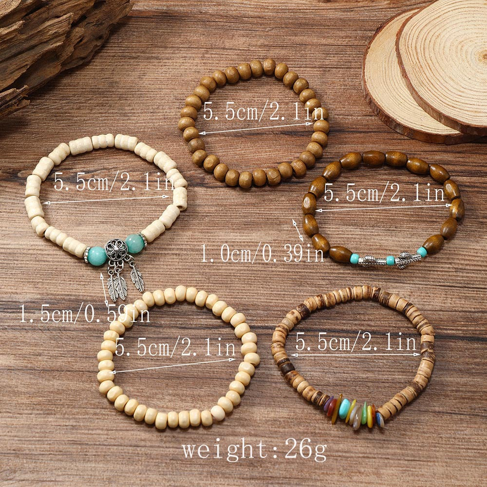 Unisex Retro N Multi-layered Wooden Bead Bracelet