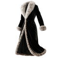 Women's Retro Velvet Fur Collar Long Coat With Side