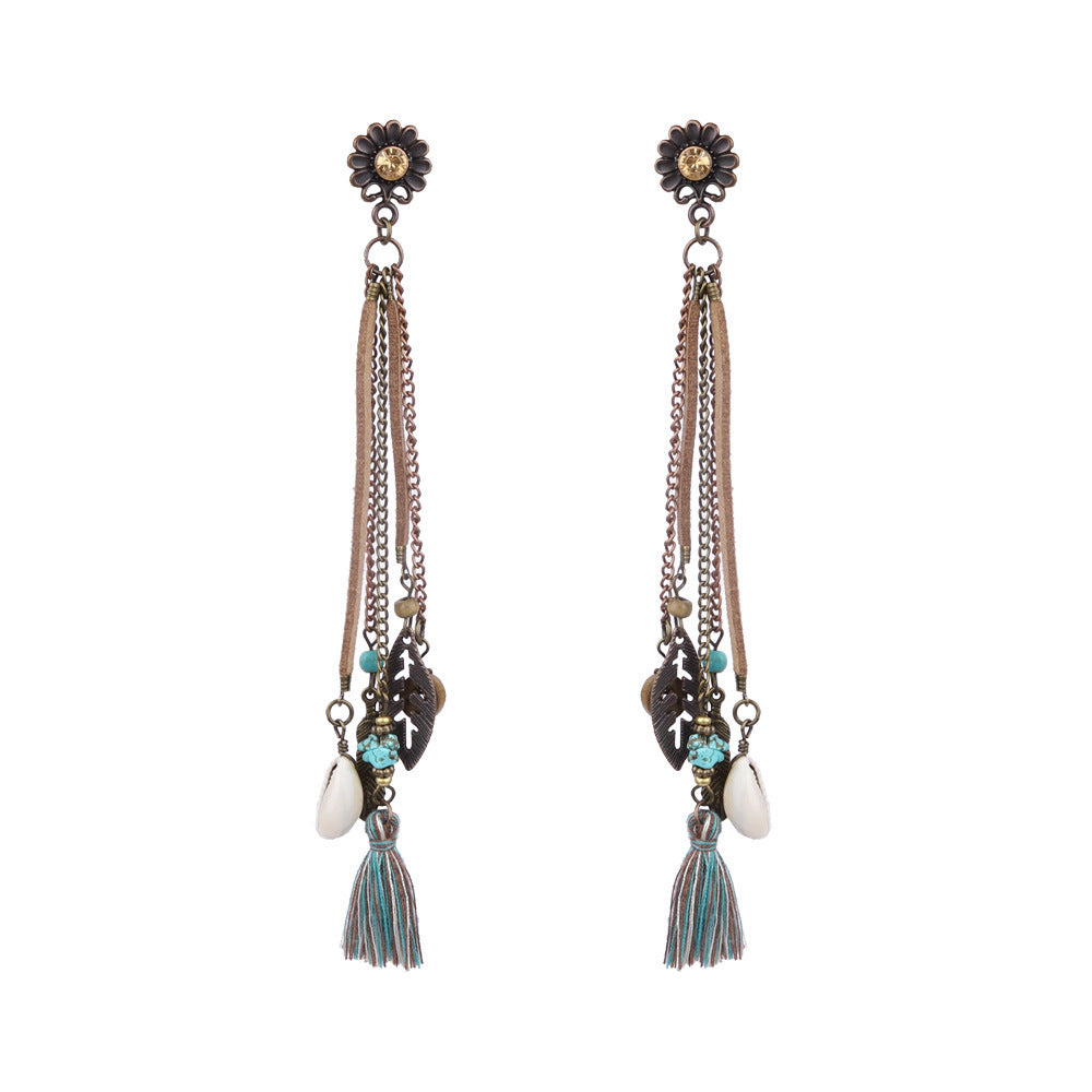 Women's Bohemian Shell Long Tassel Earrings