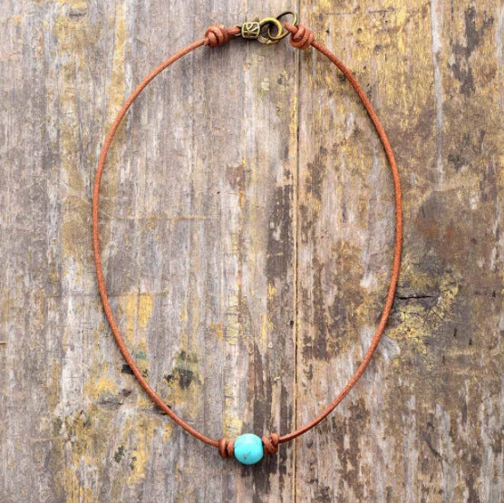 Unisex Vintage Turquoise Pendant Simple Ethnic Style Necklace