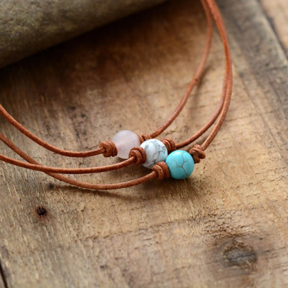 Unisex Vintage Turquoise Pendant Simple Ethnic Style Necklace