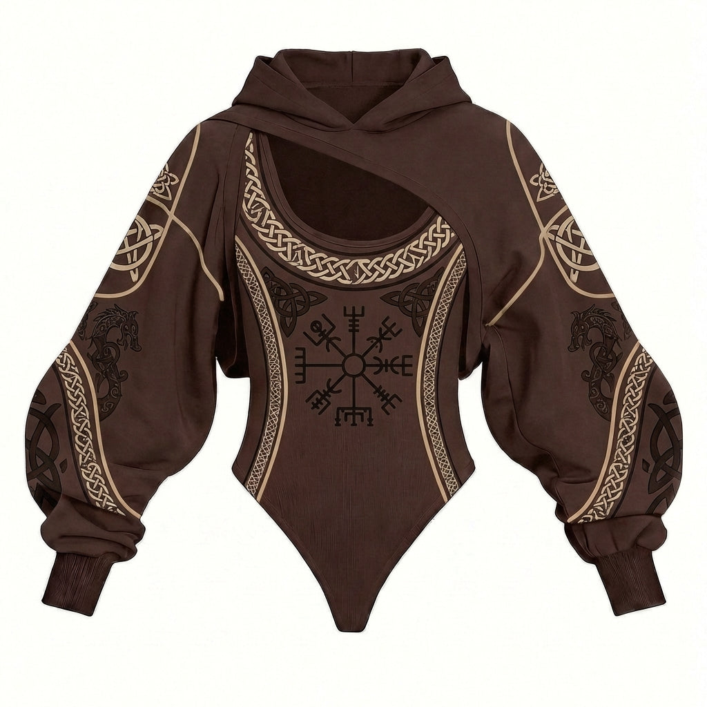 Viking Print Women's Hooded Jumpsuit Two-Piece Set