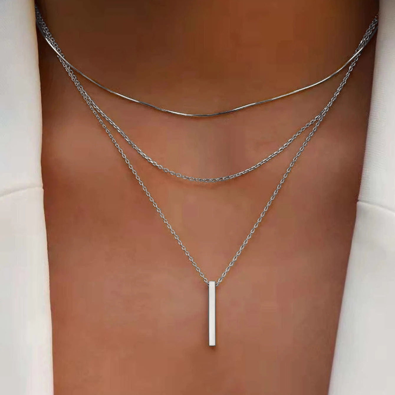 Mother's Day Girlfriend Gift Personalized Multi-layer Chain Necklace Tassel Necklace Small Bar Pendant