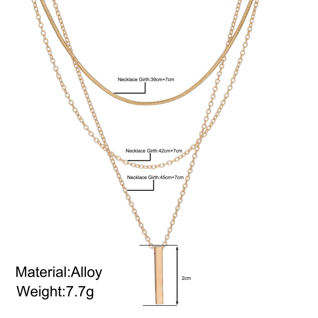 Mother's Day Girlfriend Gift Personalized Multi-layer Chain Necklace Tassel Necklace Small Bar Pendant