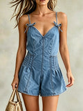 Women's Denim Romper — Loose-fit Jumpsuit With Bow Detail
