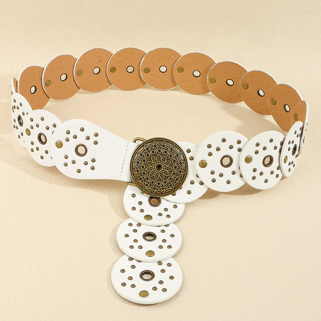 Retro Denim White Pattern Buckle Belt