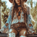 Women's Western Gypsy Flower Print Sweet V-Neck Shirt