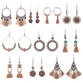 Women's Bohemian Retro Geometric Round Wooden Bead Earrings