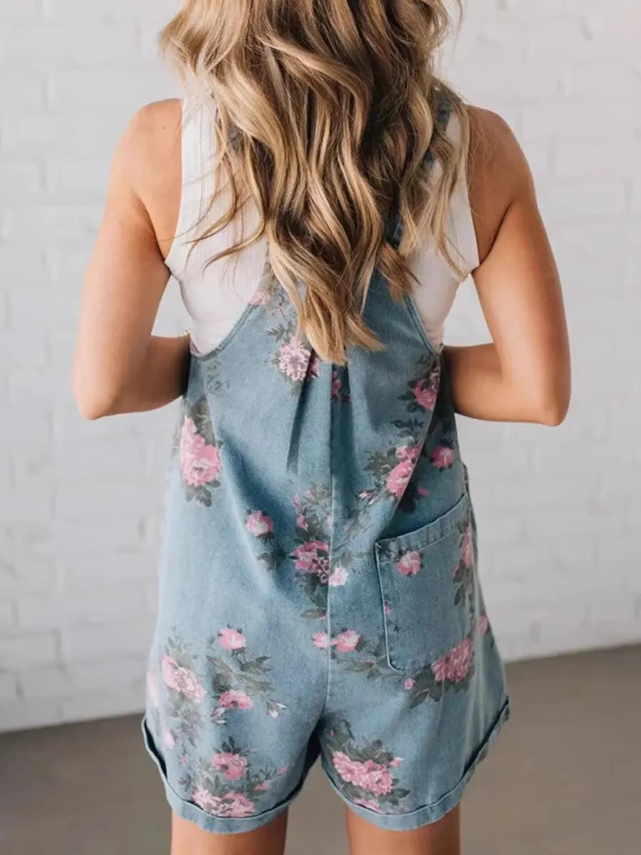 Women's Retro Personality Printed Denim Jumpsuit