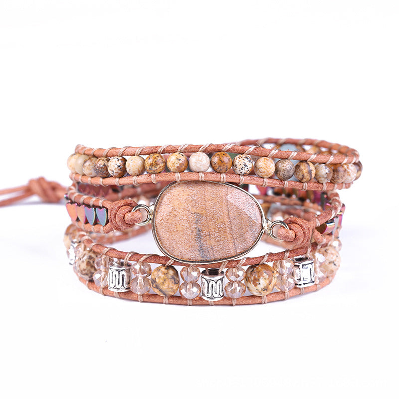 Unisex Natural Picture Stone Crystal N Bracelet
