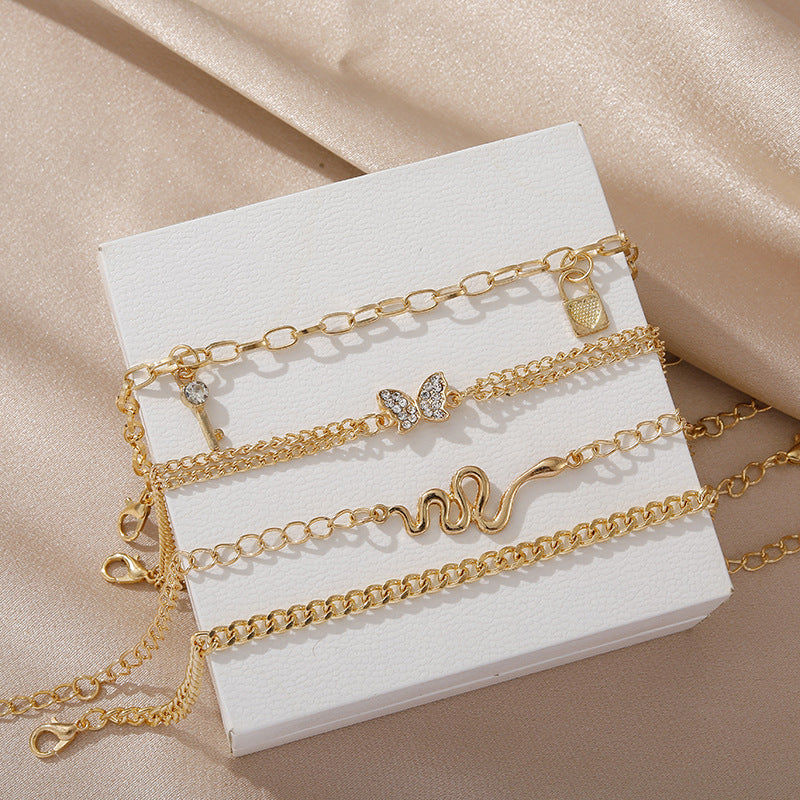 Retro Personality Multi-element Snake Butterfly Lock Pendant Combination