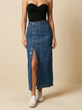 Women's Vintage Western Denim Skirt, Women's High Waist Button Front Midi Skirt