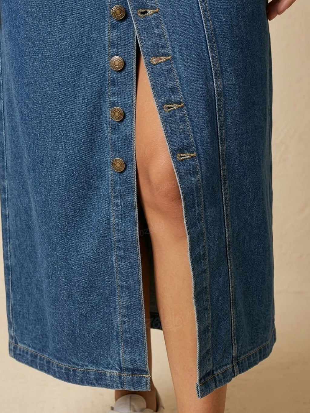 Women's Vintage Western Denim Skirt, Women's High Waist Button Front Midi Skirt