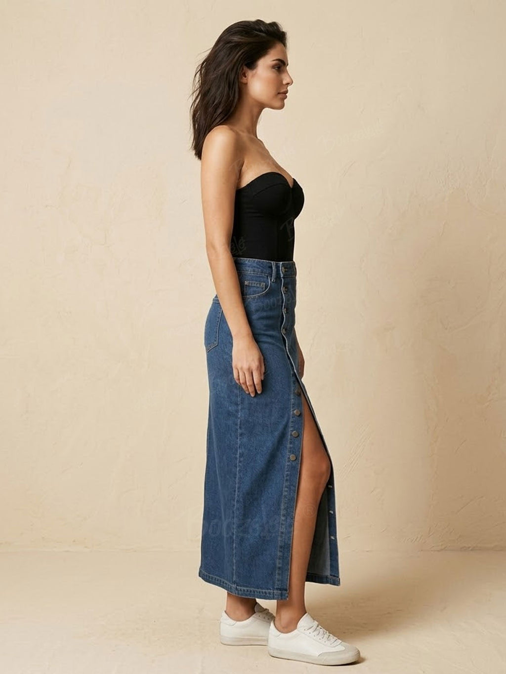 Women's Vintage Western Denim Skirt, Women's High Waist Button Front Midi Skirt