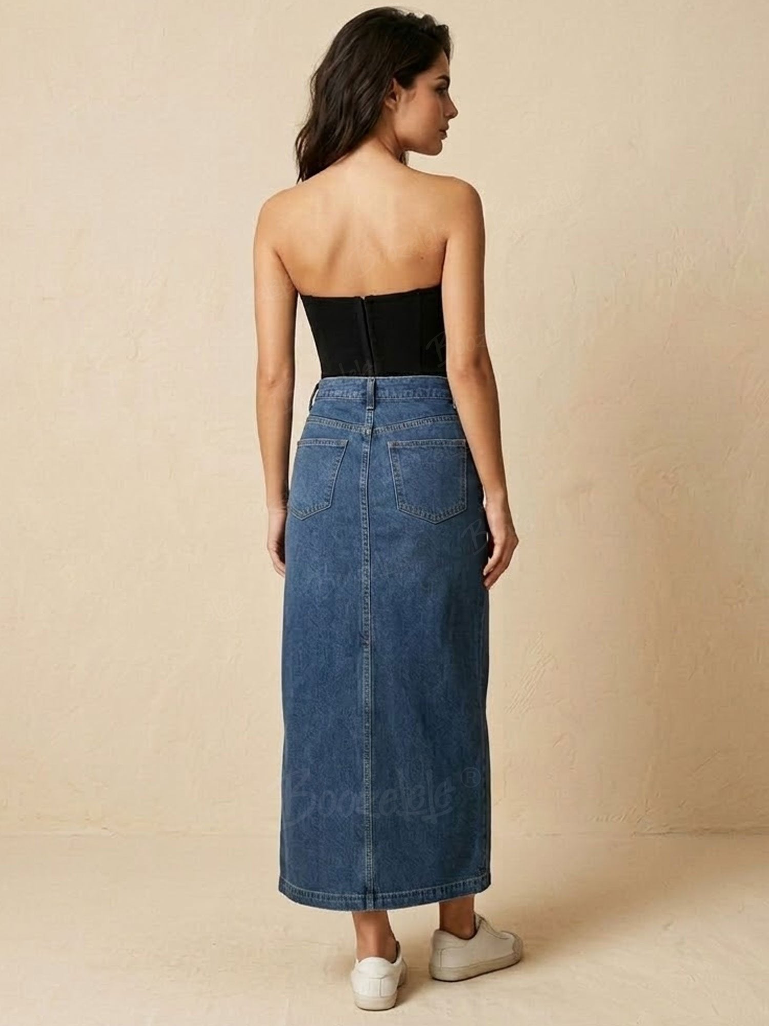 Women's Vintage Western Denim Skirt, Women's High Waist Button Front Midi Skirt